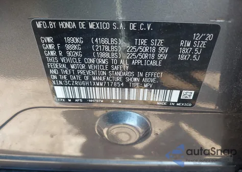 2021 Honda Hr-V Awd Sport from USA, damaged, VIN 3CZRU6H1XMM717854